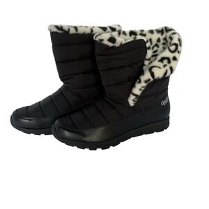 Tony Little Cheeks Puffer Snow Boots Black Snow Leopard‎ Women's 12M Winter Warm